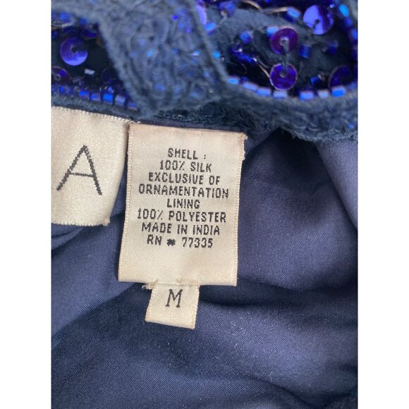 1990s Scala Royal Blue Sequin One Shoulder Gown Open Back Evening Dress Sz M - Picture 9 of 16